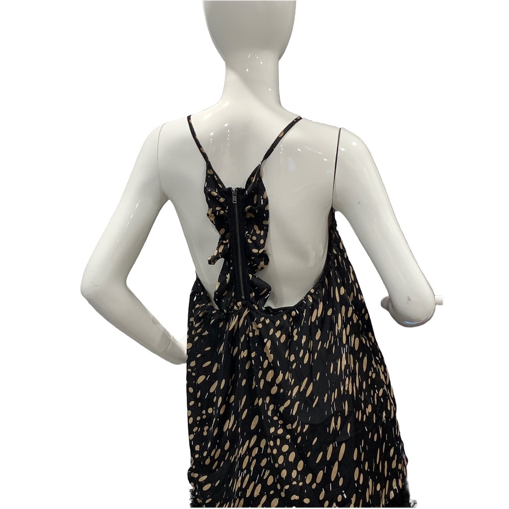 Black Tan Ruffle Racerback Tank Top Flowy Camisole One Size - Picture 12 of 15
